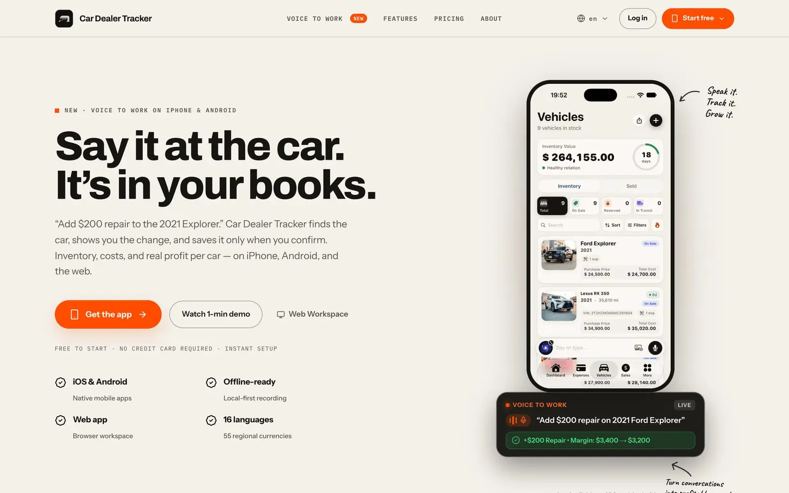 Car Dealer Tracker — Ekran 1
