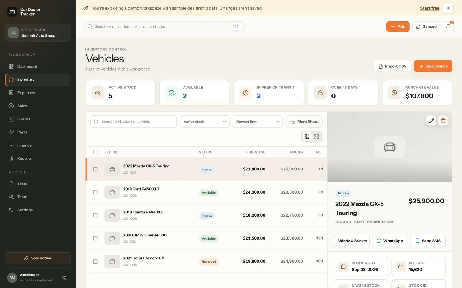 Car Dealer Tracker — Ekran 4