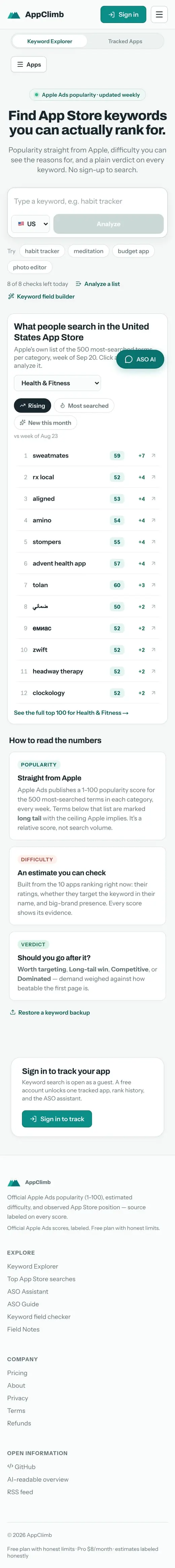 AppClimb — Ekran 1