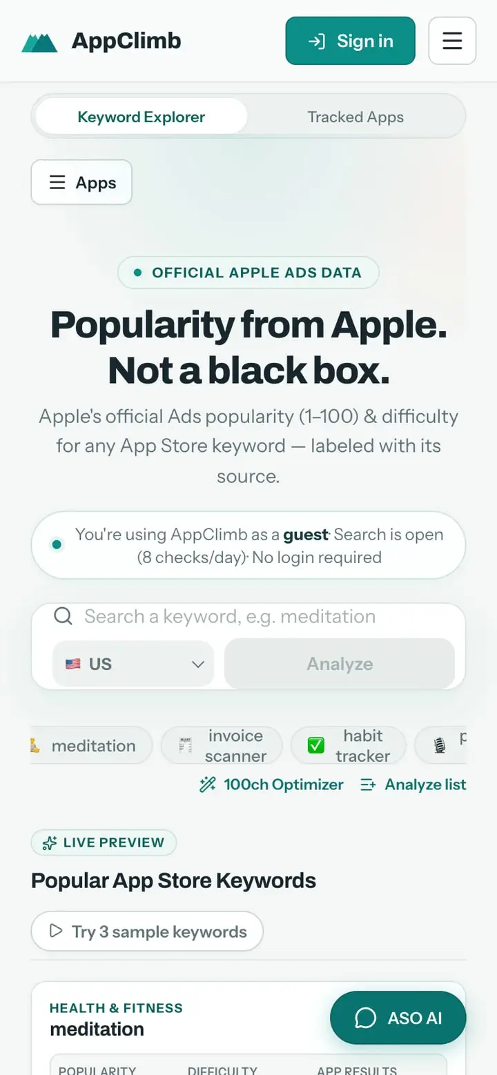 AppClimb — Ekran 2