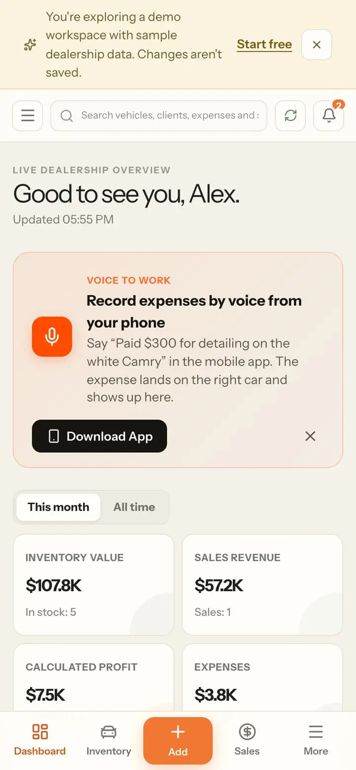 Car Dealer Tracker — Ekran 2